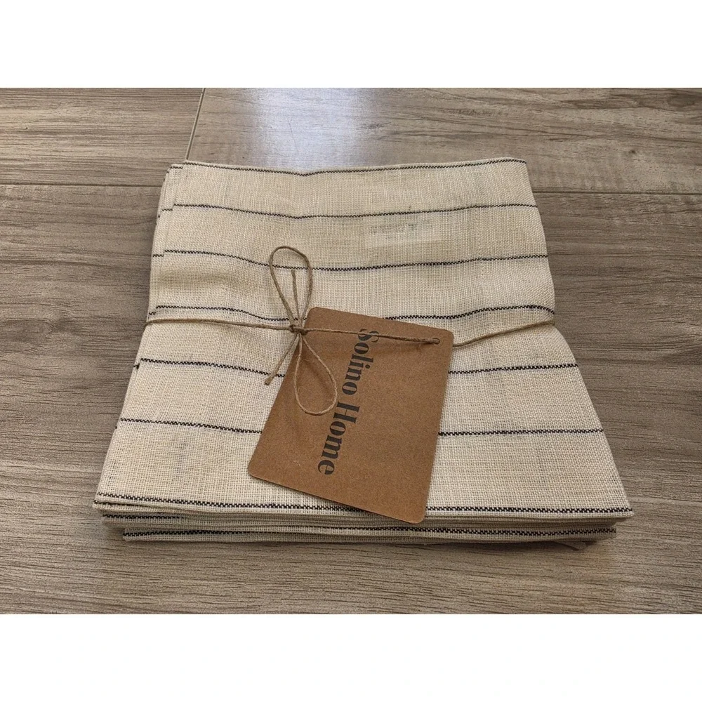 Solino Home Cotton Cocktail Napkins Cloth 6 x 6 Ivory Black Pack Of 12
